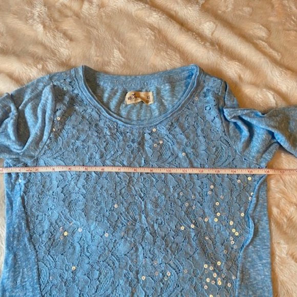 2/$40 Hollister Blue LS top with Sheer Lace Front - Picture 5 of 8